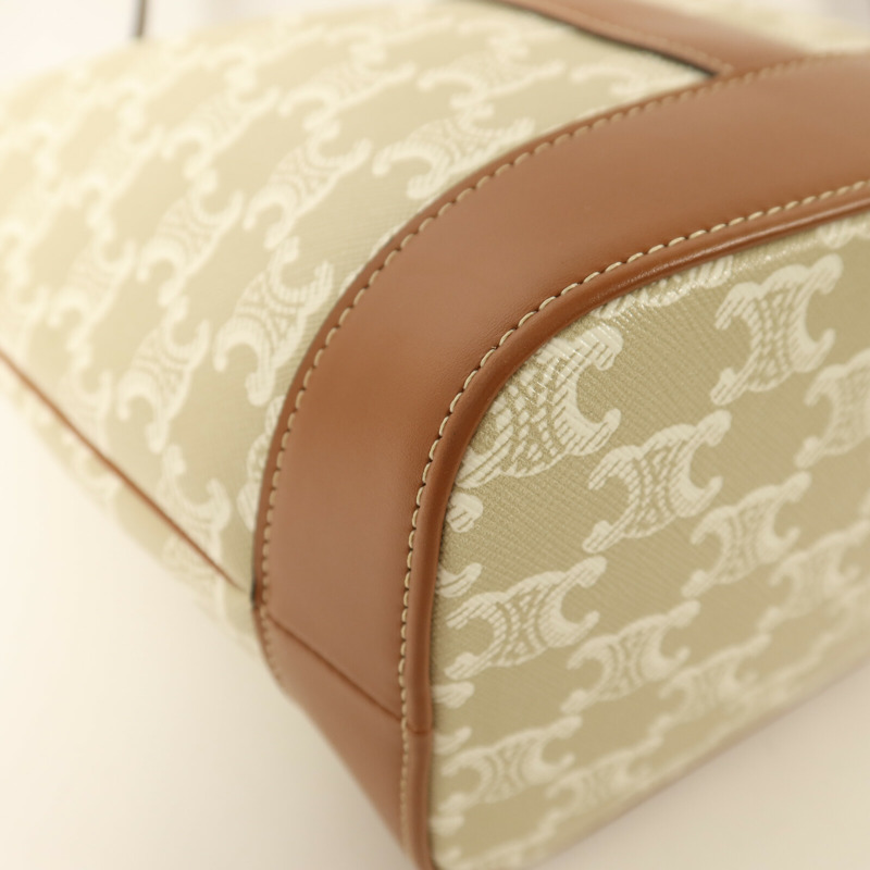 CELINE 塗層帆布Triomphe Bucket金扣肩背袋-14