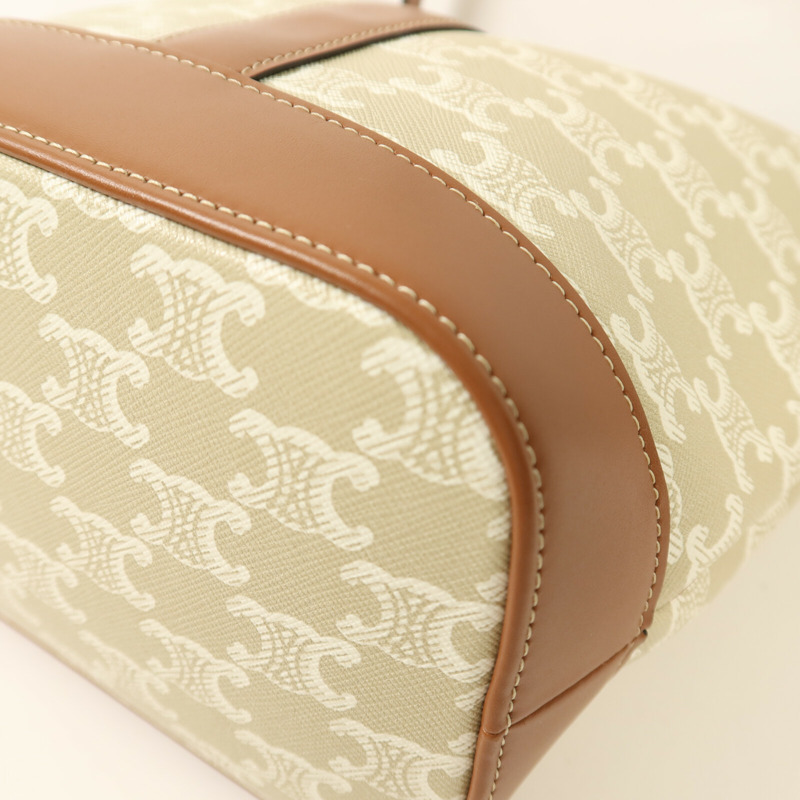 CELINE 塗層帆布Triomphe Bucket金扣肩背袋-15