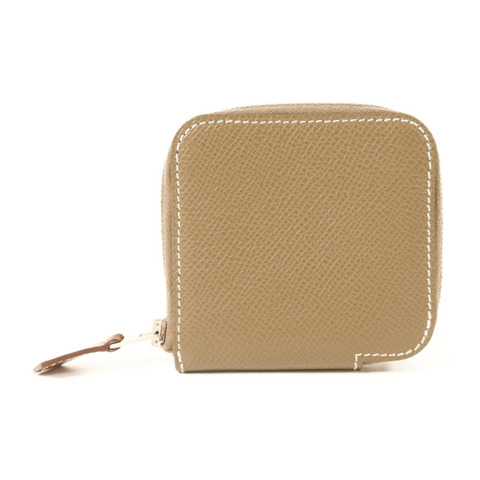 HERMES Epsom皮革Silk In Compact銀扣零錢包Etoupe