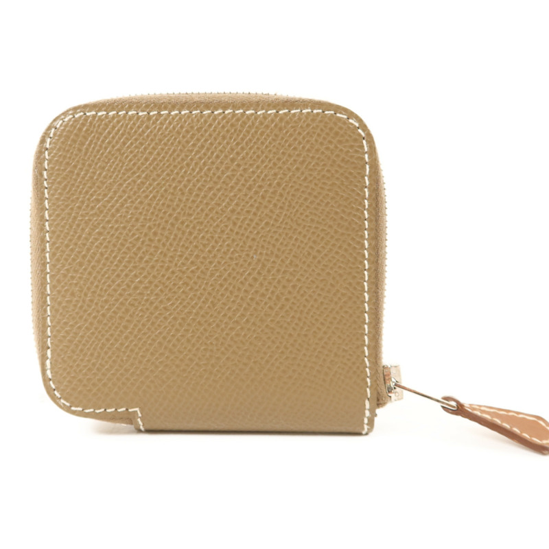 HERMES Epsom皮革Silk In Compact銀扣零錢包Etoupe-1
