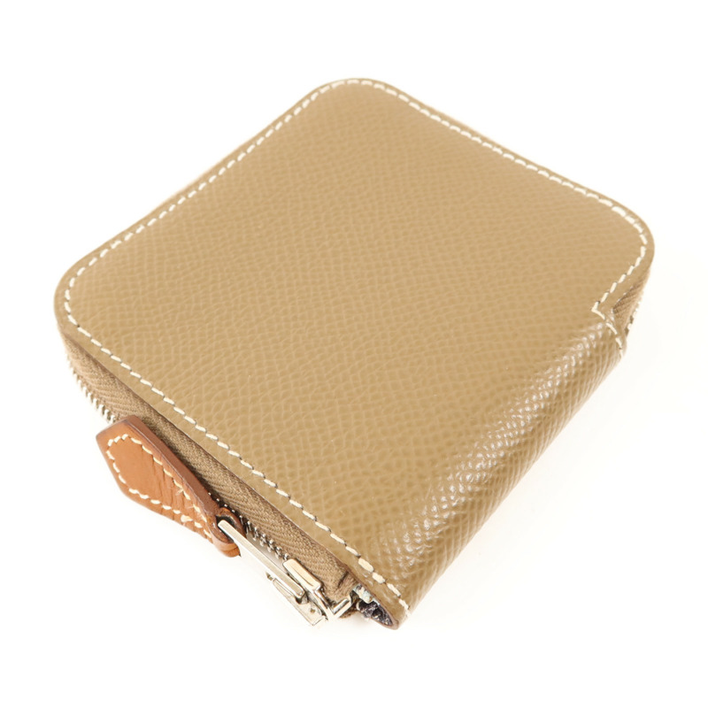 HERMES Epsom皮革Silk In Compact銀扣零錢包Etoupe-2