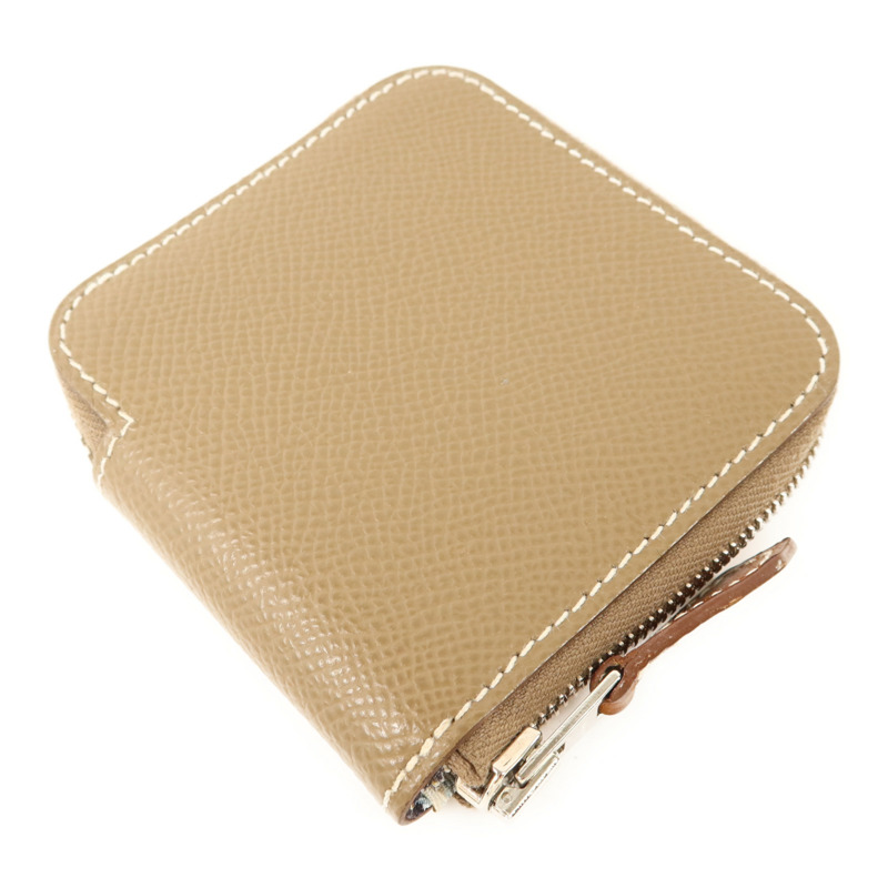 HERMES Epsom皮革Silk In Compact銀扣零錢包Etoupe-3
