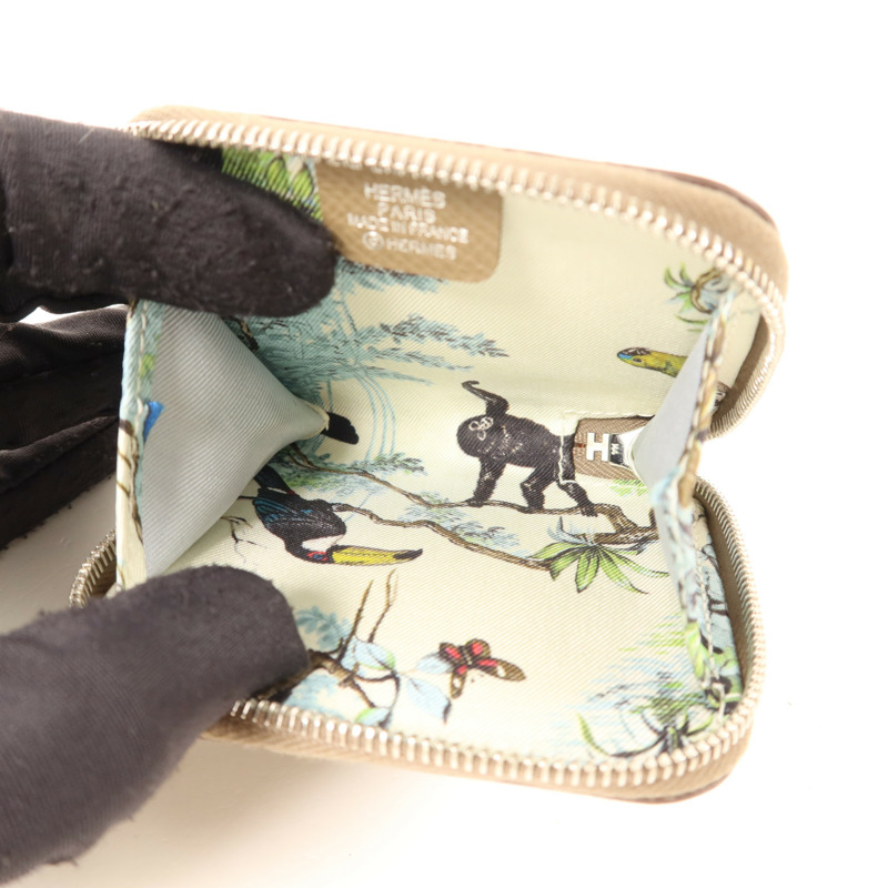 HERMES Epsom皮革Silk In Compact銀扣零錢包Etoupe-4