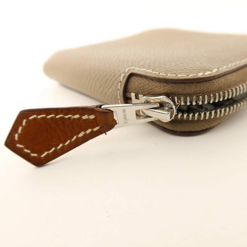 HERMES Epsom皮革Silk In Compact銀扣零錢包Etoupe-8
