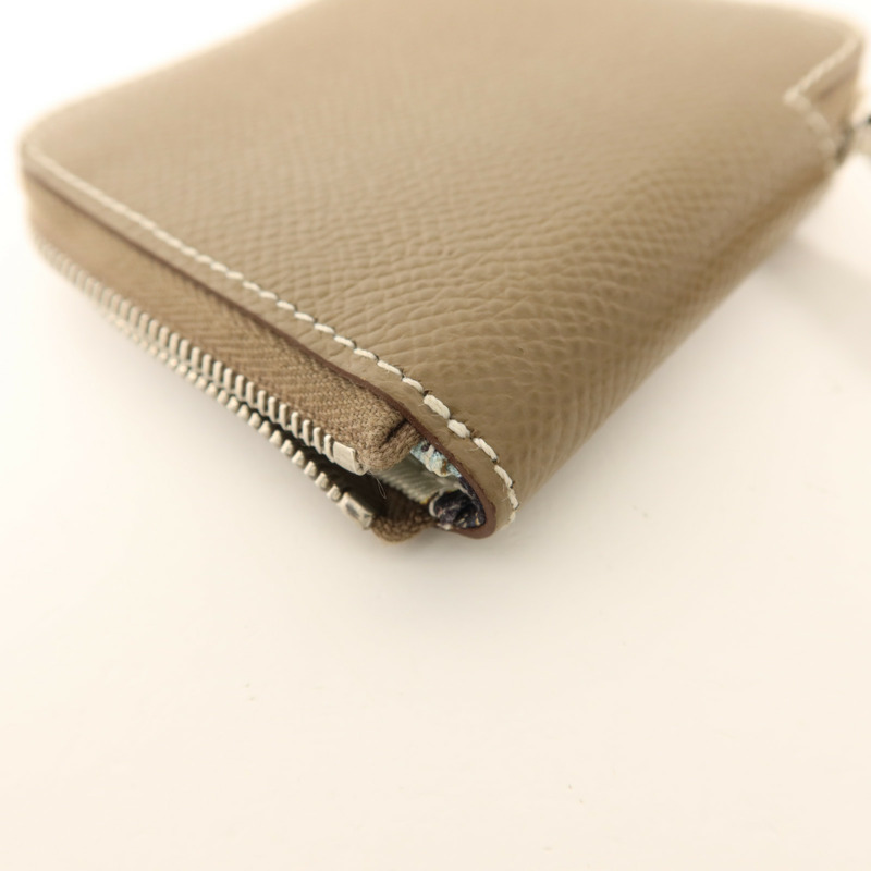 HERMES Epsom皮革Silk In Compact銀扣零錢包Etoupe-10