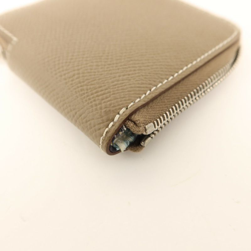 HERMES Epsom皮革Silk In Compact銀扣零錢包Etoupe-11