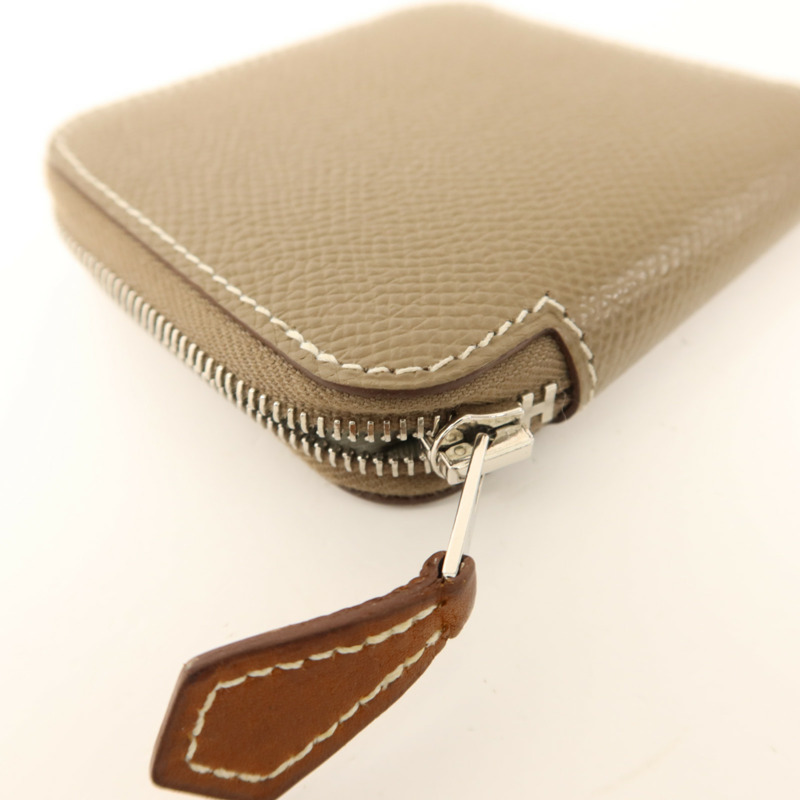 HERMES Epsom皮革Silk In Compact銀扣零錢包Etoupe-12