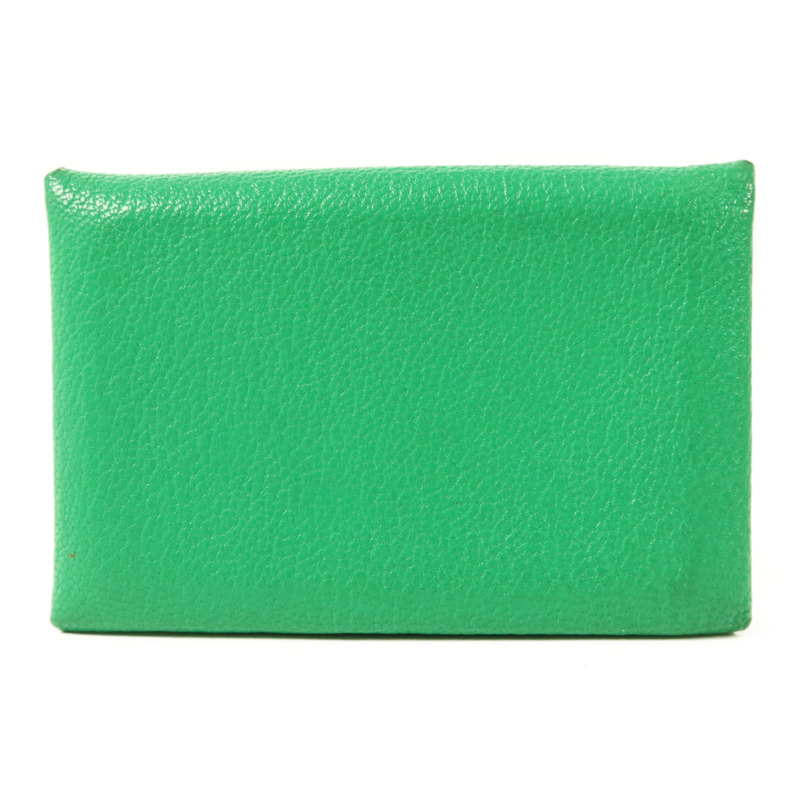 HERMES Chevre皮革Calvi銀扣卡片套Menthe-1