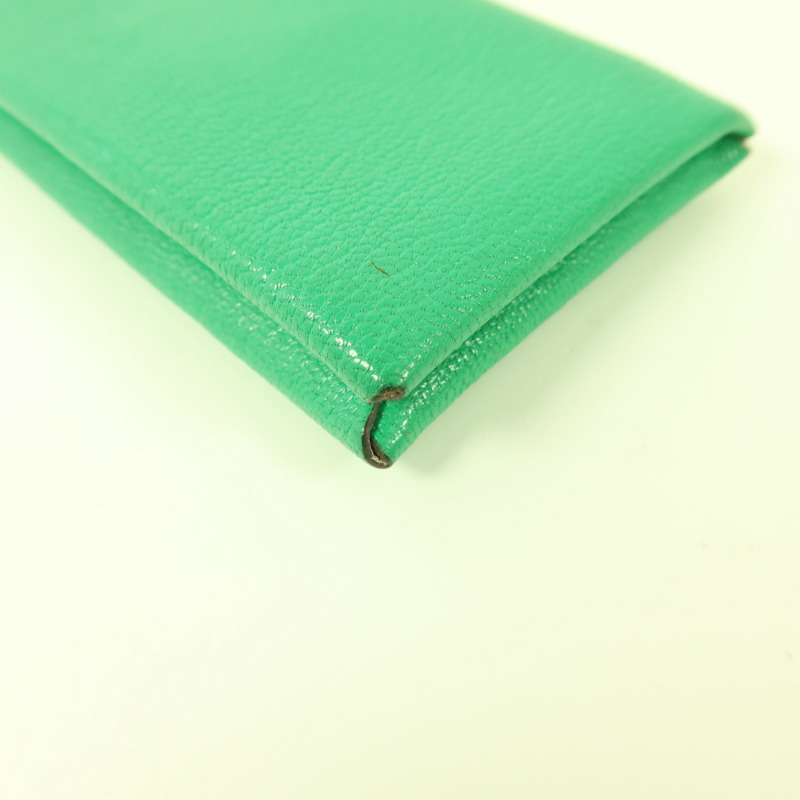 HERMES Chevre皮革Calvi銀扣卡片套Menthe-8
