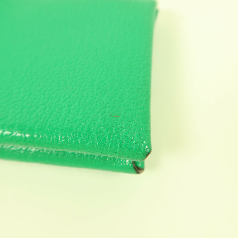 HERMES Chevre皮革Calvi銀扣卡片套Menthe-12