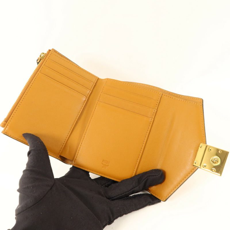 MCM 牛皮皮革Trifold Wallet金扣錢包-4