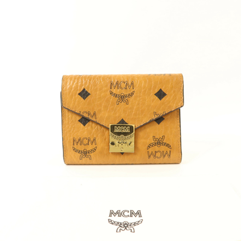 MCM 牛皮皮革Trifold Wallet金扣錢包-9
