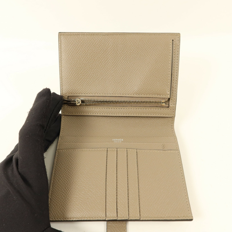 HERMES Epsom皮革Bearn Compact Wallet銀扣錢包Gris Asphalt​e-4