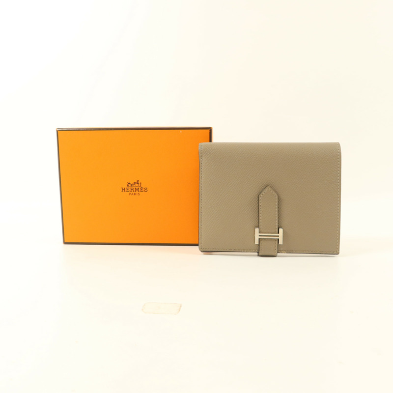 HERMES Epsom皮革Bearn Compact Wallet銀扣錢包Gris Asphalt​e-9