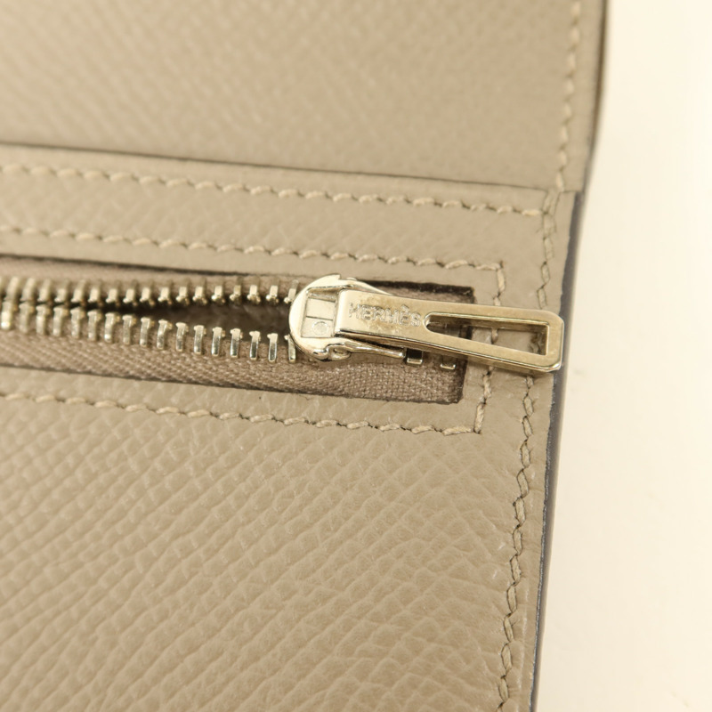 HERMES Epsom皮革Bearn Compact Wallet銀扣錢包Gris Asphalt​e-10