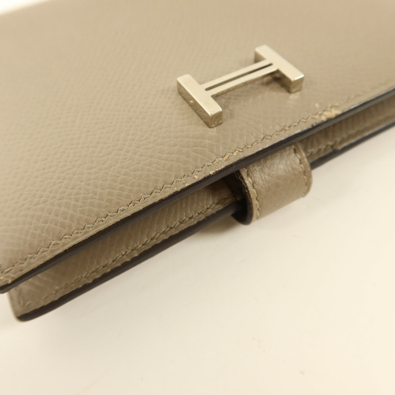 HERMES Epsom皮革Bearn Compact Wallet銀扣錢包Gris Asphalt​e-16