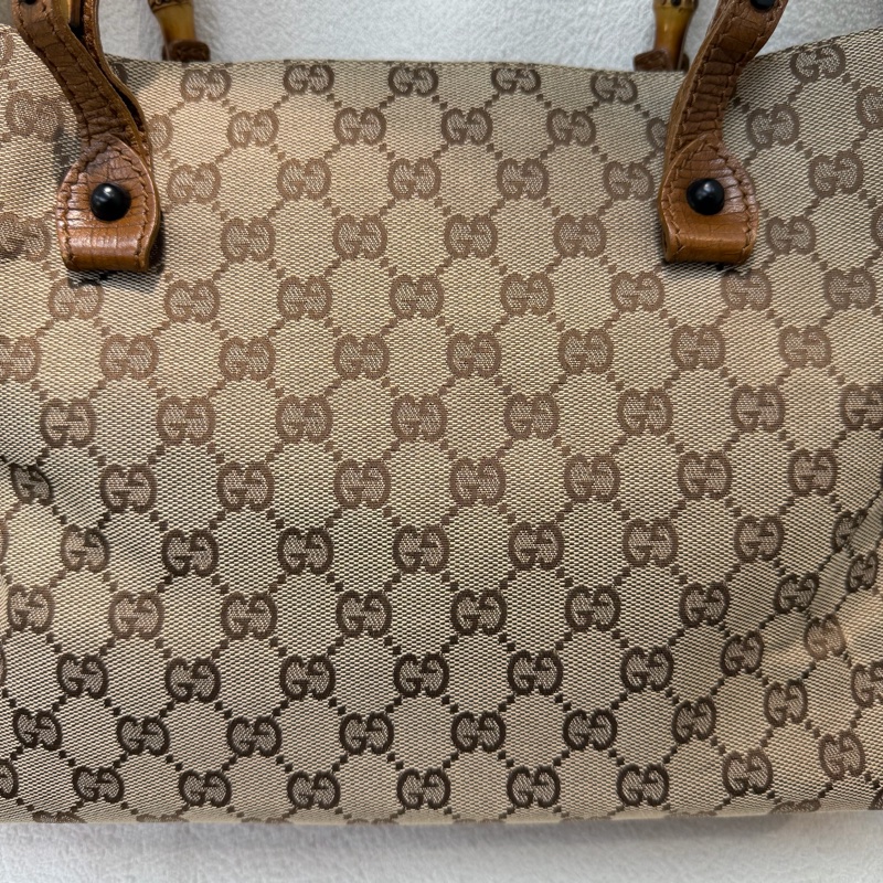 Gucci 竹子拼皮棕色帆布單肩包 I788-6