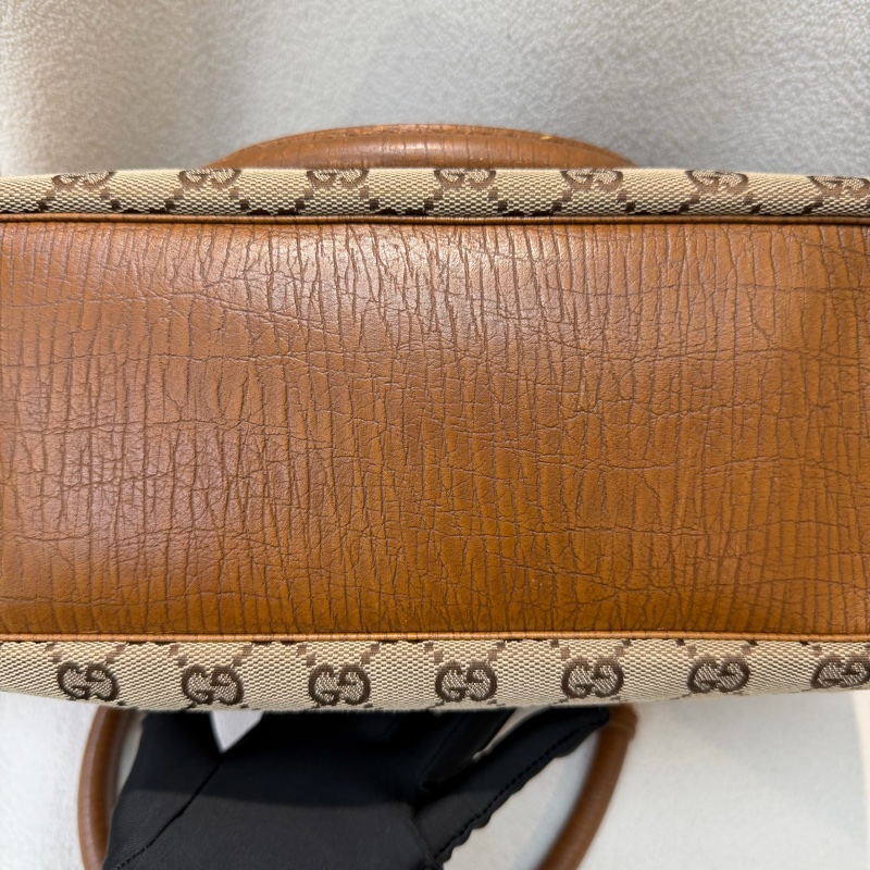 Gucci 竹子拼皮棕色帆布單肩包 I788-13