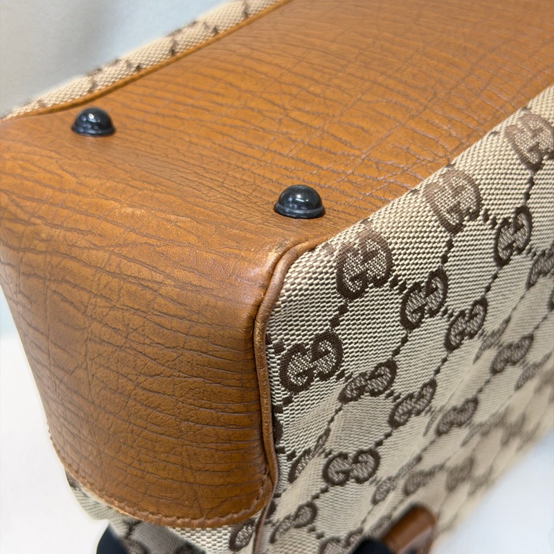 Gucci 竹子拼皮棕色帆布單肩包 I788-17