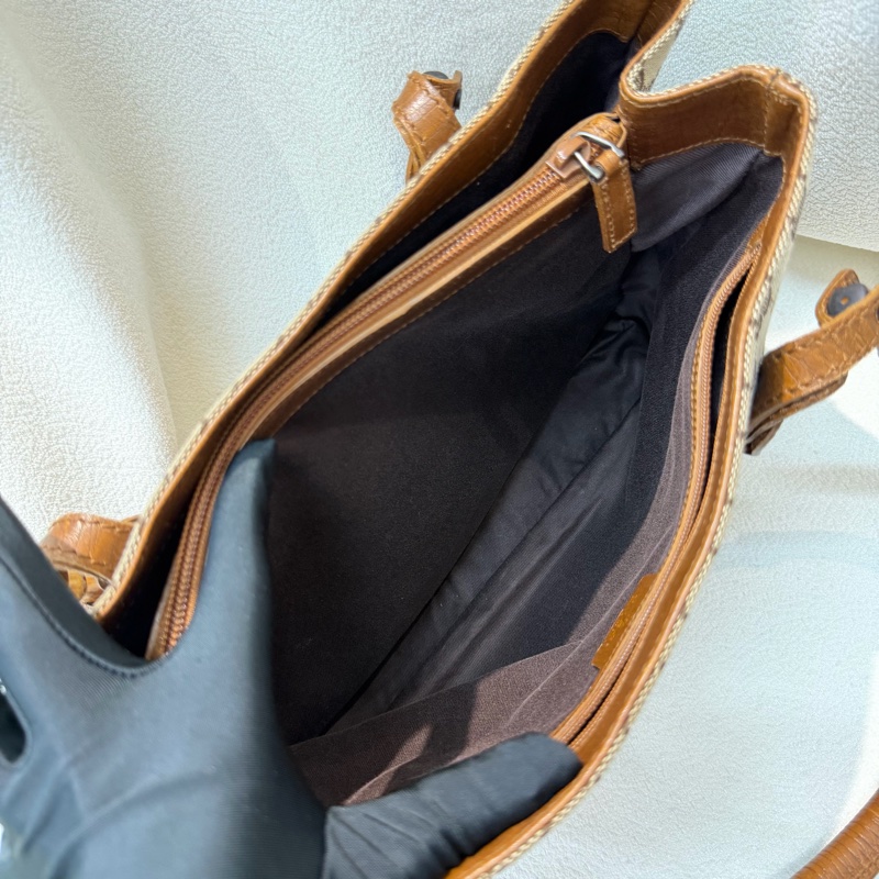 Gucci 竹子拼皮棕色帆布單肩包 I788-22