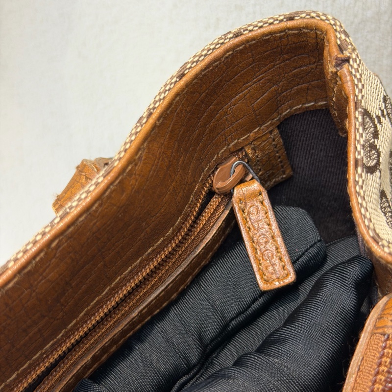 Gucci 竹子拼皮棕色帆布單肩包 I788-28