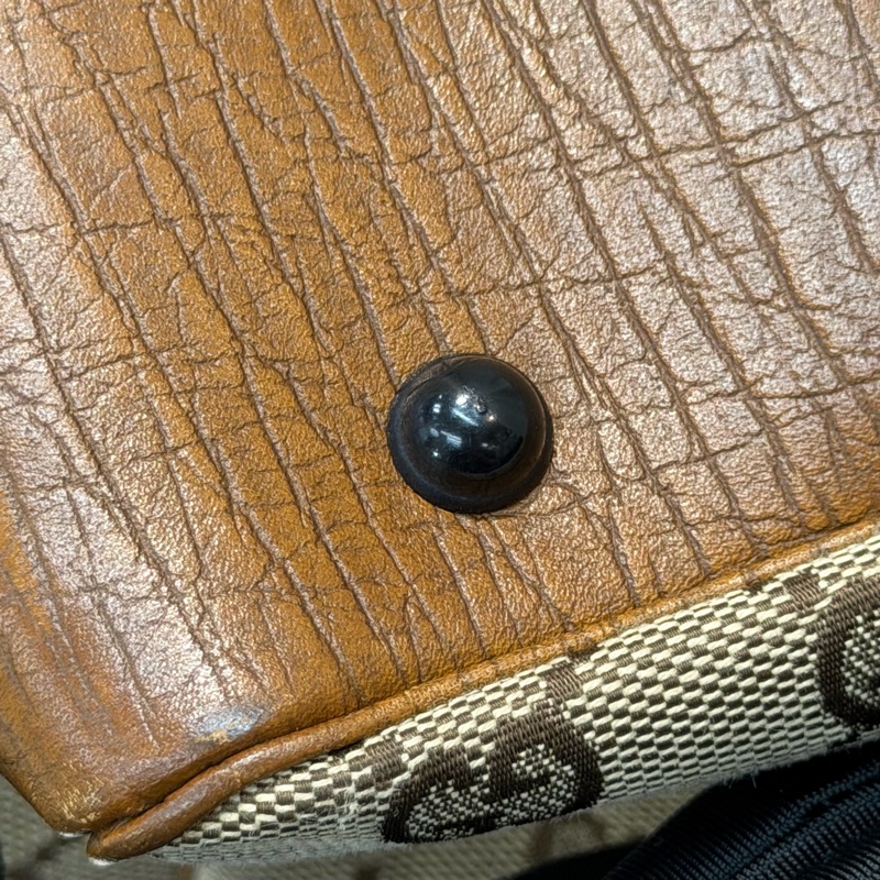 Gucci 竹子拼皮棕色帆布單肩包 I788-29