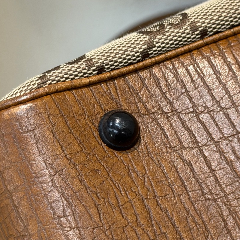 Gucci 竹子拼皮棕色帆布單肩包 I788-30