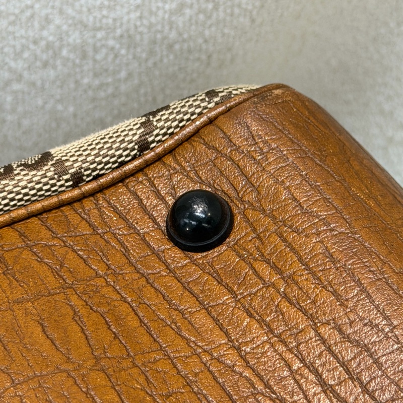 Gucci 竹子拼皮棕色帆布單肩包 I788-32