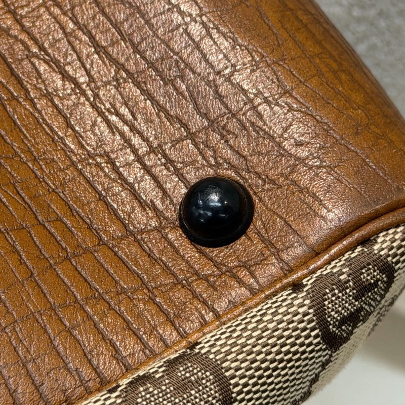 Gucci 竹子拼皮棕色帆布單肩包 I788-51