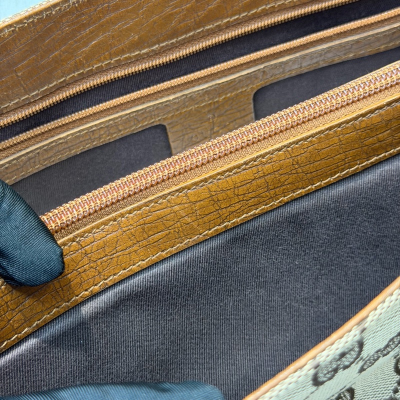 Gucci 竹子拼皮棕色帆布單肩包 I788-54