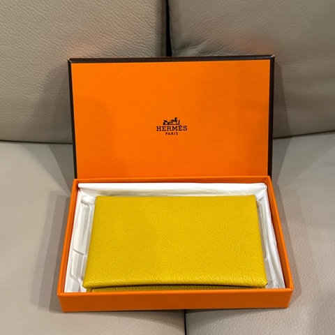 Hermes 愛馬仕 Clavi 卡包/山羊皮/招財黃內拼藍色/98新美品