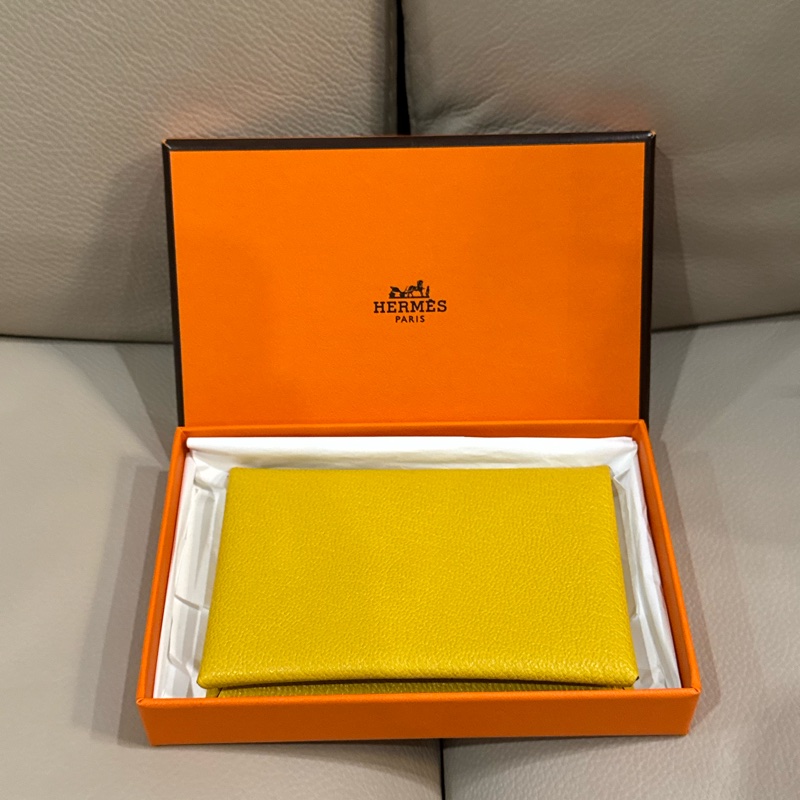 Hermes 愛馬仕 Clavi 卡包/山羊皮/招財黃內拼藍色/98新美品-0