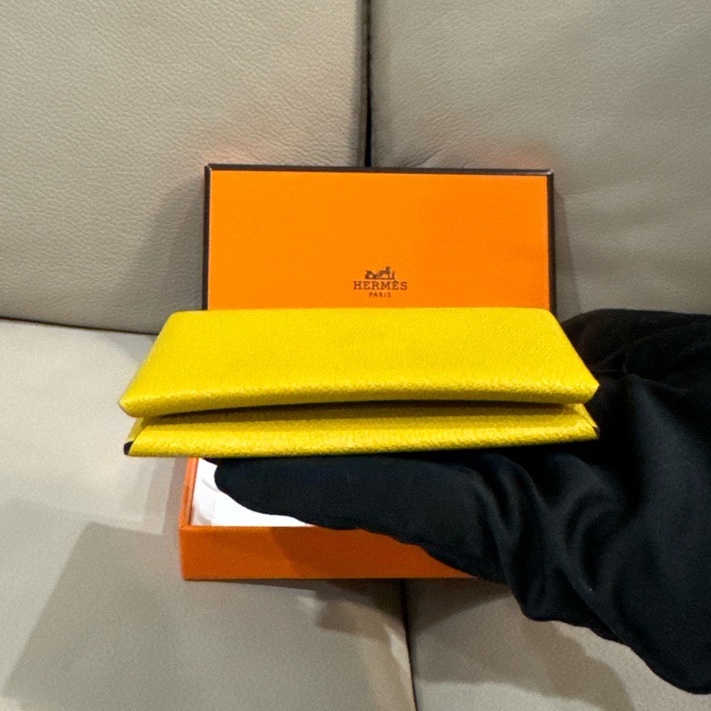 Hermes 愛馬仕 Clavi 卡包/山羊皮/招財黃內拼藍色/98新美品-1