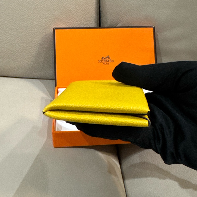 Hermes 愛馬仕 Clavi 卡包/山羊皮/招財黃內拼藍色/98新美品-2