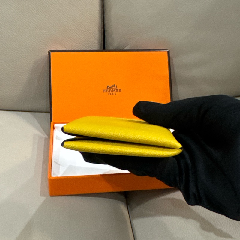 Hermes 愛馬仕 Clavi 卡包/山羊皮/招財黃內拼藍色/98新美品-8