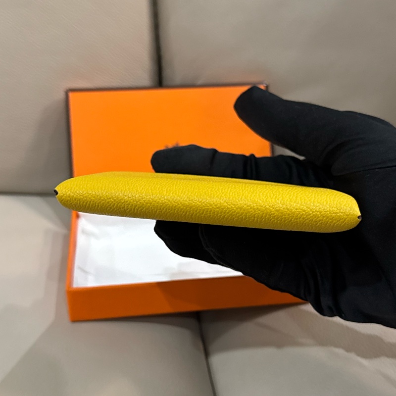 Hermes 愛馬仕 Clavi 卡包/山羊皮/招財黃內拼藍色/98新美品-9