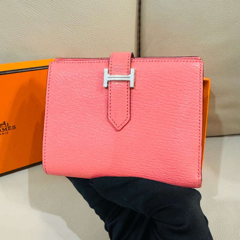 Hermes 愛馬仕 Bearn 短夾/粉色山羊皮/98新美品-1