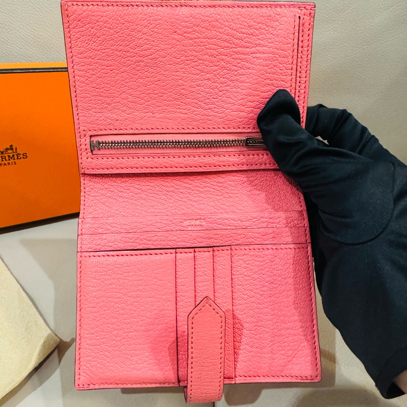 Hermes 愛馬仕 Bearn 短夾/粉色山羊皮/98新美品-6