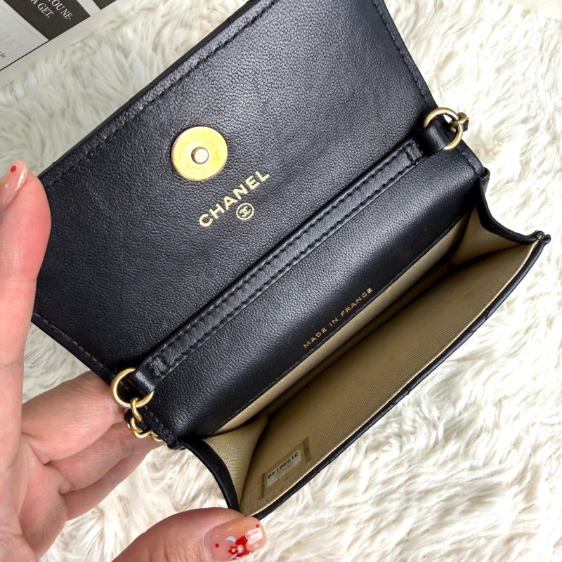 Chanel woc 黑色 菱格紋 羊皮 mini 雙金球 鏈條 金扣-8