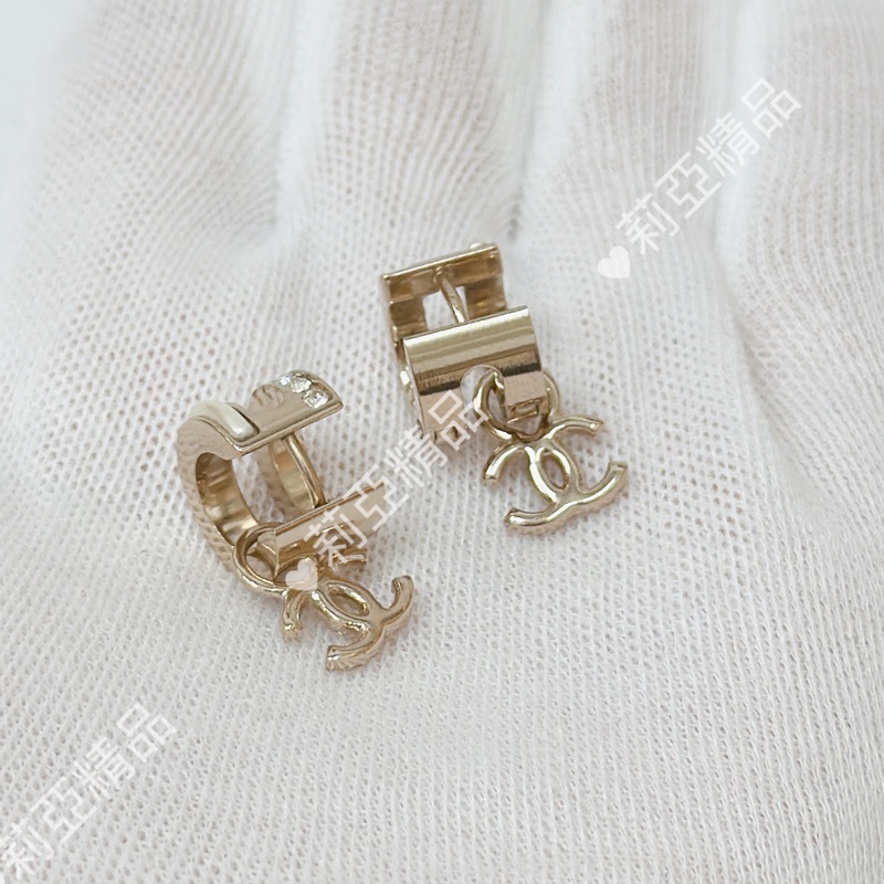 莉亞精品♡ Chanel 水鑽logo易扣式耳環 近新美品-3