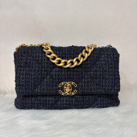 CHANEL AS1161 藍毛呢金釦 兩用 30cm 19包