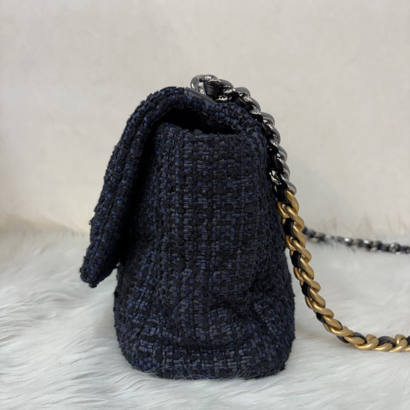 CHANEL AS1161 藍毛呢金釦 兩用 30cm 19包-3