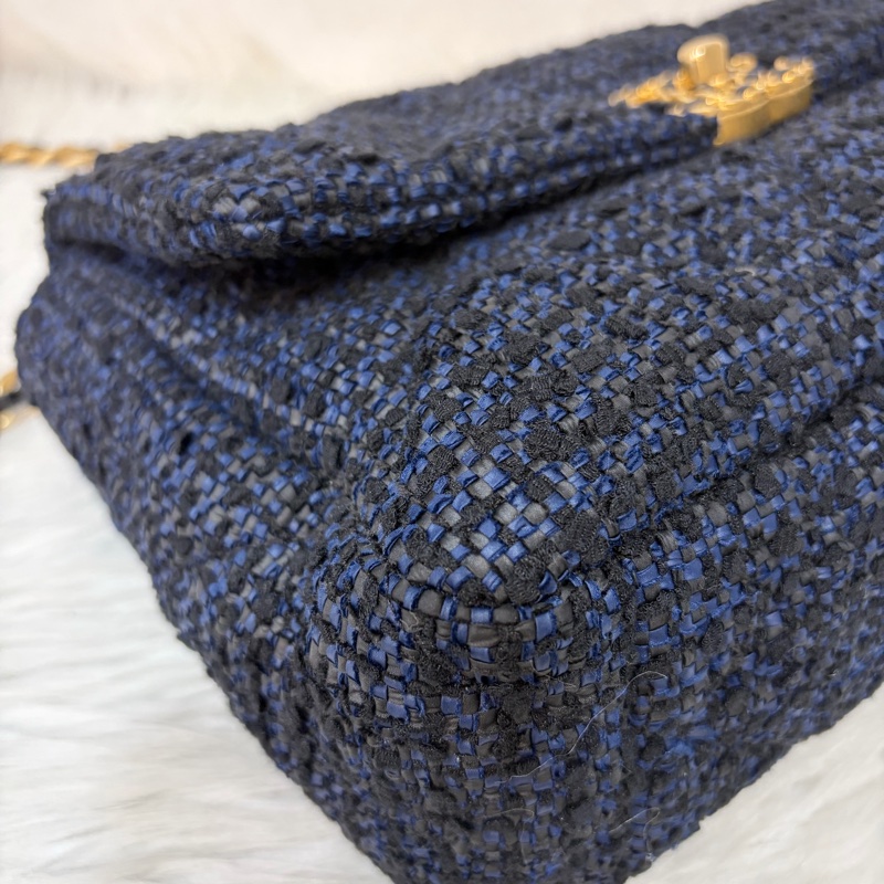 CHANEL AS1161 藍毛呢金釦 兩用 30cm 19包-5