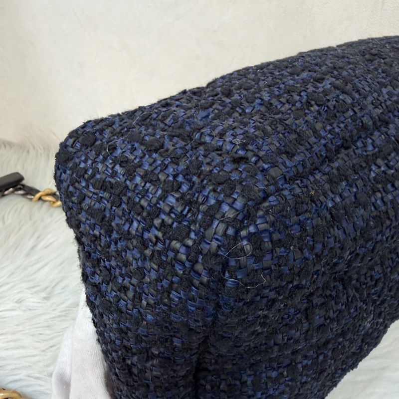 CHANEL AS1161 藍毛呢金釦 兩用 30cm 19包-6