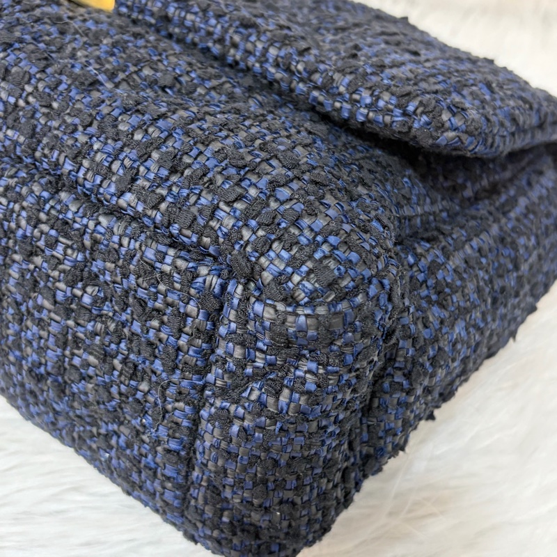 CHANEL AS1161 藍毛呢金釦 兩用 30cm 19包-8