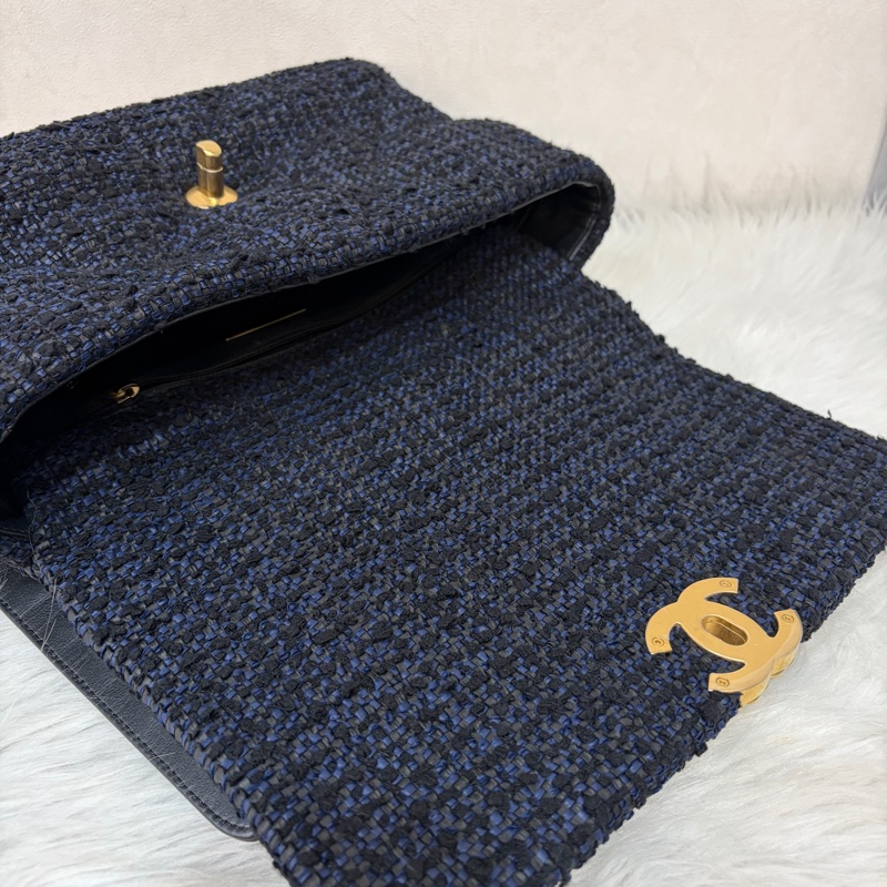 CHANEL AS1161 藍毛呢金釦 兩用 30cm 19包-32