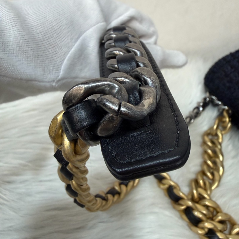 CHANEL AS1161 藍毛呢金釦 兩用 30cm 19包-43