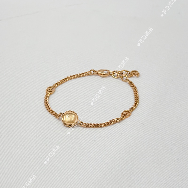 莉亞精品♡ Gucci 花型珍珠粉鑽手鍊 二手美品-3