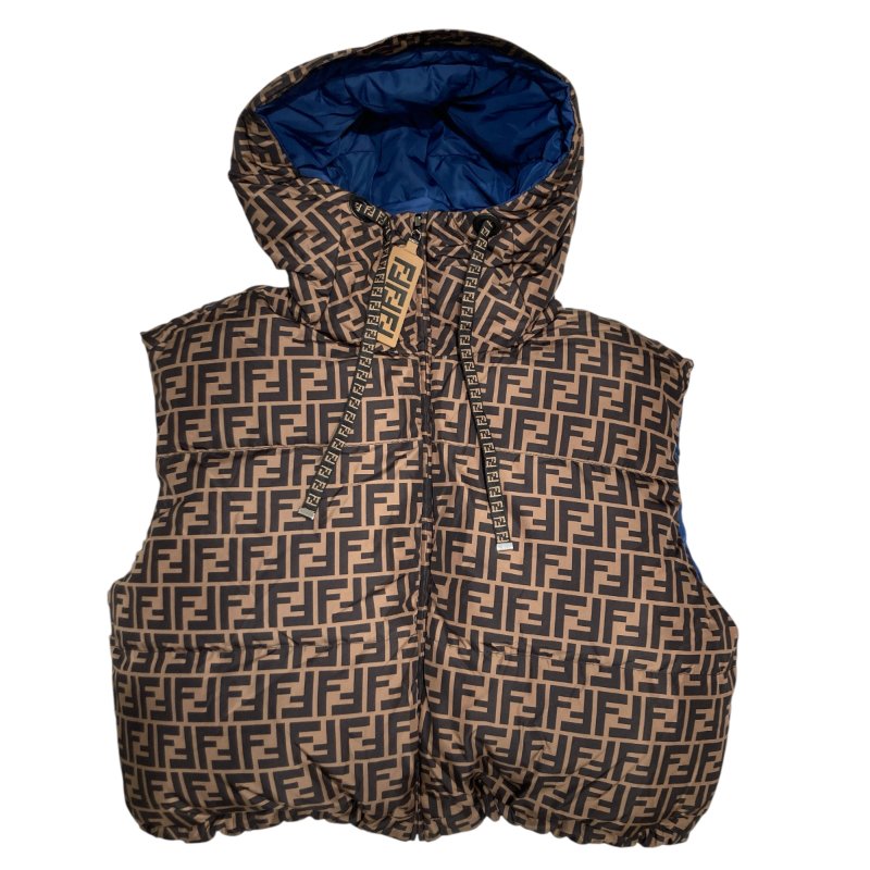 FENDI 芬迪 雙面 ZUCCA 羽絨背心 短款 棕色/藍色 FAA428 A6JB 女款-0