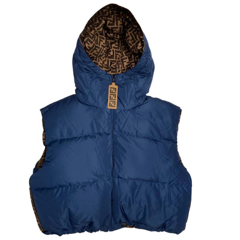 FENDI 芬迪 雙面 ZUCCA 羽絨背心 短款 棕色/藍色 FAA428 A6JB 女款-2